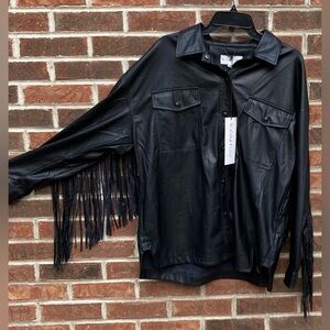 NWT B. Coature Black Fringe Shirt, size Large